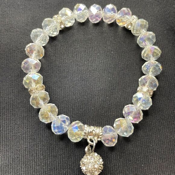 Beaded Bracelet, white/clear stretch, Women’s Jewelry - Picture 5 of 5